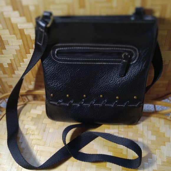Nine West Sleek Crossbody Bag Purse Black Pebble Grain Leather - Picture 1 of 5